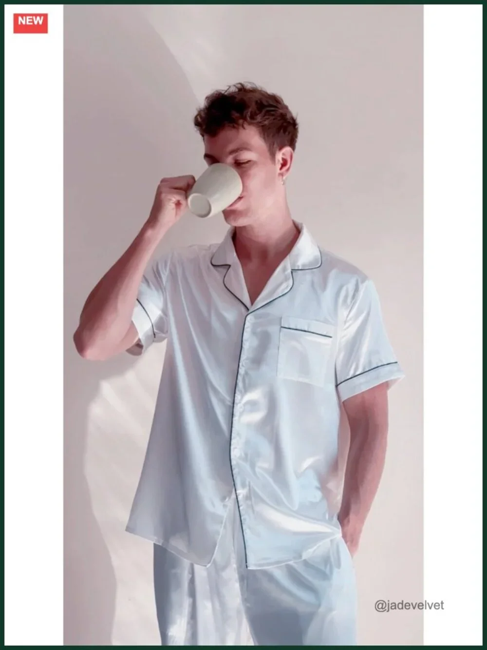 Mens Satin Pajama Set Short Sleeve Button Down Sleepwear Loungewear with Long